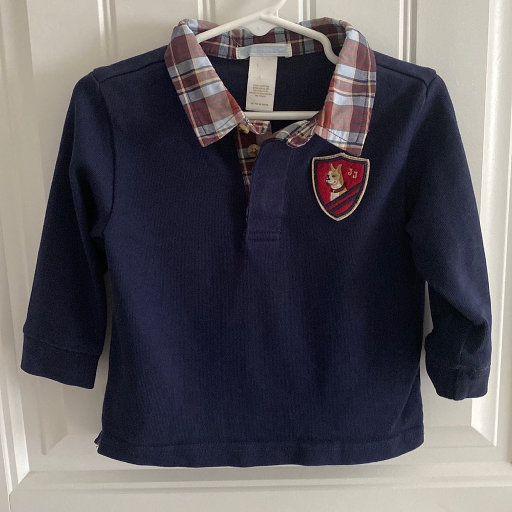 Janie and Jack shirt 12-18 mo navy plaid collar boxer detail boys long sleeve